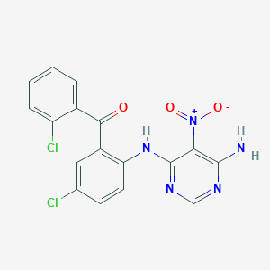 molecular formula C17H11Cl2N5O3 B4139203 {2-[(6-amino-5-nitro-4-pyrimidinyl)amino]-5-chlorophenyl}(2-chlorophenyl)methanone 