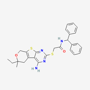 molecular formula C27H28N4O2S2 B4139204 2-[(4-amino-6-ethyl-6-methyl-5,8-dihydro-6H-pyrano[4',3':4,5]thieno[2,3-d]pyrimidin-2-yl)thio]-N-(diphenylmethyl)acetamide 