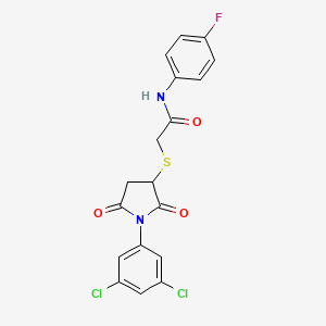 molecular formula C18H13Cl2FN2O3S B4139207 2-{[1-(3,5-dichlorophenyl)-2,5-dioxo-3-pyrrolidinyl]thio}-N-(4-fluorophenyl)acetamide 