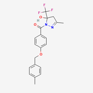molecular formula C20H19F3N2O3 B4139232 3-methyl-1-{4-[(4-methylbenzyl)oxy]benzoyl}-5-(trifluoromethyl)-4,5-dihydro-1H-pyrazol-5-ol 