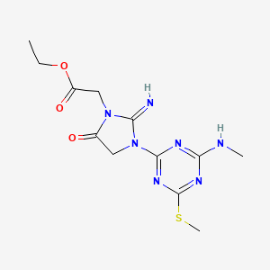 molecular formula C12H17N7O3S B4139284 ethyl {2-imino-3-[4-(methylamino)-6-(methylthio)-1,3,5-triazin-2-yl]-5-oxo-1-imidazolidinyl}acetate 