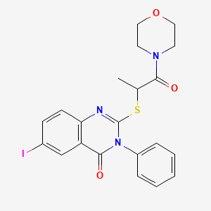 molecular formula C21H20IN3O3S B4139305 6-iodo-2-{[1-methyl-2-(4-morpholinyl)-2-oxoethyl]thio}-3-phenyl-4(3H)-quinazolinone 