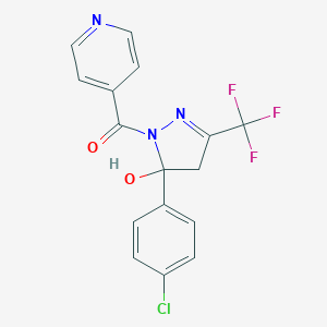 molecular formula C16H11ClF3N3O2 B413942 2-Pyrazolin-5-ol, 5-(4-chlorophenyl)-3-trifluoromethyl-1-(4-pyridylcarbonyl)- 