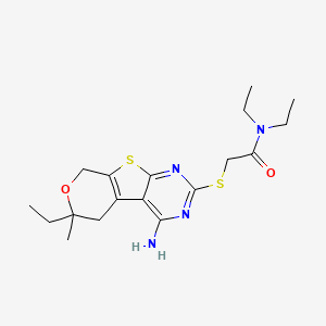molecular formula C18H26N4O2S2 B4139455 2-[(4-amino-6-ethyl-6-methyl-5,8-dihydro-6H-pyrano[4',3':4,5]thieno[2,3-d]pyrimidin-2-yl)thio]-N,N-diethylacetamide 