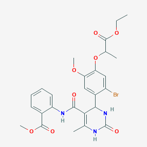 molecular formula C26H28BrN3O8 B4139496 methyl 2-[({4-[2-bromo-4-(2-ethoxy-1-methyl-2-oxoethoxy)-5-methoxyphenyl]-6-methyl-2-oxo-1,2,3,4-tetrahydro-5-pyrimidinyl}carbonyl)amino]benzoate 