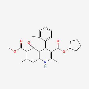 molecular formula C26H31NO5 B4139529 3-cyclopentyl 6-methyl 2,7-dimethyl-4-(2-methylphenyl)-5-oxo-1,4,5,6,7,8-hexahydro-3,6-quinolinedicarboxylate 