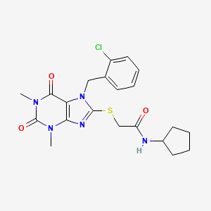 molecular formula C21H24ClN5O3S B4139578 2-{[7-(2-chlorobenzyl)-1,3-dimethyl-2,6-dioxo-2,3,6,7-tetrahydro-1H-purin-8-yl]thio}-N-cyclopentylacetamide 