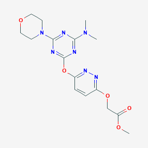 molecular formula C16H21N7O5 B4139686 methyl [(6-{[4-(dimethylamino)-6-(4-morpholinyl)-1,3,5-triazin-2-yl]oxy}-3-pyridazinyl)oxy]acetate 