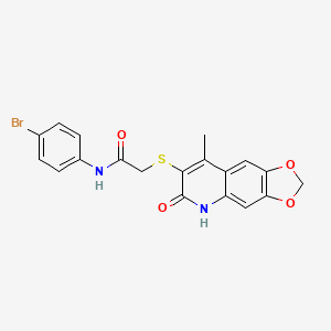 molecular formula C19H15BrN2O4S B4140030 N-(4-bromophenyl)-2-[(8-methyl-6-oxo-5,6-dihydro[1,3]dioxolo[4,5-g]quinolin-7-yl)thio]acetamide 