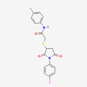 2-{[1-(4-iodophenyl)-2,5-dioxo-3-pyrrolidinyl]thio}-N-(4-methylphenyl)acetamide
