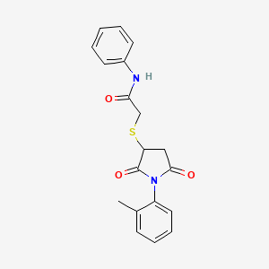 molecular formula C19H18N2O3S B4140105 2-{[1-(2-methylphenyl)-2,5-dioxo-3-pyrrolidinyl]thio}-N-phenylacetamide 