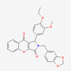 molecular formula C28H23NO7 B4140121 2-(1,3-benzodioxol-5-ylmethyl)-1-(4-ethoxy-3-methoxyphenyl)-1,2-dihydrochromeno[2,3-c]pyrrole-3,9-dione 