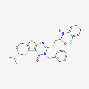 molecular formula C27H26ClN3O3S2 B4140159 2-[(3-benzyl-6-isopropyl-4-oxo-3,5,6,8-tetrahydro-4H-pyrano[4',3':4,5]thieno[2,3-d]pyrimidin-2-yl)thio]-N-(2-chlorophenyl)acetamide 