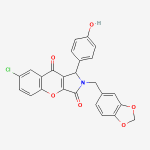 molecular formula C25H16ClNO6 B4140175 2-(1,3-benzodioxol-5-ylmethyl)-7-chloro-1-(4-hydroxyphenyl)-1,2-dihydrochromeno[2,3-c]pyrrole-3,9-dione 