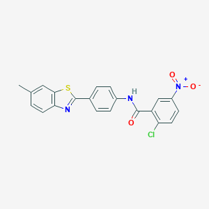 molecular formula C21H14ClN3O3S B414018 2-Chloro-N-[4-(6-methyl-1,3-benzothiazol-2-yl)phenyl]-5-nitrobenzamide 
