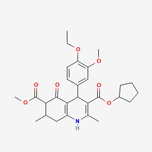 molecular formula C28H35NO7 B4140233 3-cyclopentyl 6-methyl 4-(4-ethoxy-3-methoxyphenyl)-2,7-dimethyl-5-oxo-1,4,5,6,7,8-hexahydro-3,6-quinolinedicarboxylate 