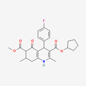 molecular formula C25H28FNO5 B4140276 3-cyclopentyl 6-methyl 4-(4-fluorophenyl)-2,7-dimethyl-5-oxo-1,4,5,6,7,8-hexahydro-3,6-quinolinedicarboxylate 