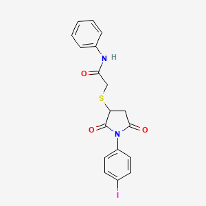 molecular formula C18H15IN2O3S B4140351 2-{[1-(4-iodophenyl)-2,5-dioxo-3-pyrrolidinyl]thio}-N-phenylacetamide 