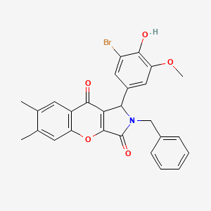 molecular formula C27H22BrNO5 B4140368 2-benzyl-1-(3-bromo-4-hydroxy-5-methoxyphenyl)-6,7-dimethyl-1,2-dihydrochromeno[2,3-c]pyrrole-3,9-dione 