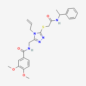 molecular formula C25H29N5O4S B4140373 N-{[4-allyl-5-({2-oxo-2-[(1-phenylethyl)amino]ethyl}thio)-4H-1,2,4-triazol-3-yl]methyl}-3,4-dimethoxybenzamide 