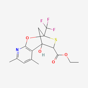 molecular formula C15H16F3NO4S B4140486 ethyl 1-hydroxy-3,5-dimethyl-9-(trifluoromethyl)-8-oxa-10-thia-6-azatricyclo[7.2.1.0~2,7~]dodeca-2,4,6-triene-11-carboxylate 