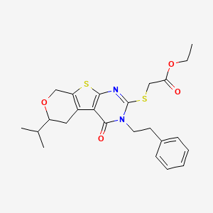 ethyl {[6-isopropyl-4-oxo-3-(2-phenylethyl)-3,5,6,8-tetrahydro-4H-pyrano[4',3':4,5]thieno[2,3-d]pyrimidin-2-yl]thio}acetate