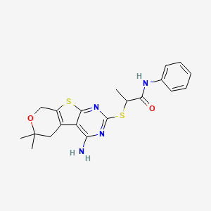 molecular formula C20H22N4O2S2 B4140539 2-[(4-amino-6,6-dimethyl-5,8-dihydro-6H-pyrano[4',3':4,5]thieno[2,3-d]pyrimidin-2-yl)thio]-N-phenylpropanamide 