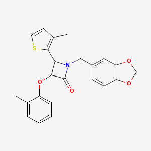 molecular formula C23H21NO4S B4140586 1-(1,3-benzodioxol-5-ylmethyl)-3-(2-methylphenoxy)-4-(3-methyl-2-thienyl)-2-azetidinone 