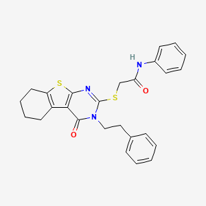 molecular formula C26H25N3O2S2 B4140591 2-{[4-oxo-3-(2-phenylethyl)-3,4,5,6,7,8-hexahydro[1]benzothieno[2,3-d]pyrimidin-2-yl]thio}-N-phenylacetamide 