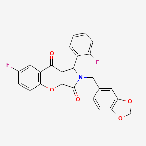 molecular formula C25H15F2NO5 B4140632 2-(1,3-benzodioxol-5-ylmethyl)-7-fluoro-1-(2-fluorophenyl)-1,2-dihydrochromeno[2,3-c]pyrrole-3,9-dione 
