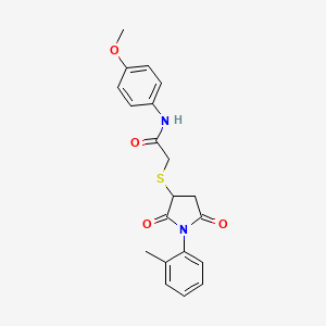 molecular formula C20H20N2O4S B4140709 N-(4-methoxyphenyl)-2-{[1-(2-methylphenyl)-2,5-dioxo-3-pyrrolidinyl]thio}acetamide 