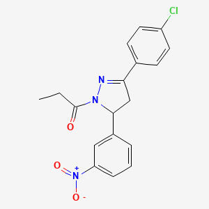 molecular formula C18H16ClN3O3 B4140736 3-(4-chlorophenyl)-5-(3-nitrophenyl)-1-propionyl-4,5-dihydro-1H-pyrazole 