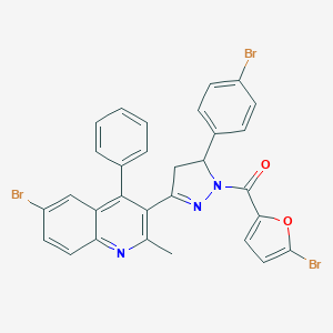 molecular formula C30H20Br3N3O2 B414076 (5-Bromofuran-2-yl)-[5-(6-bromo-2-methyl-4-phenylquinolin-3-yl)-3-(4-bromophenyl)-3,4-dihydropyrazol-2-yl]methanone CAS No. 330676-16-9