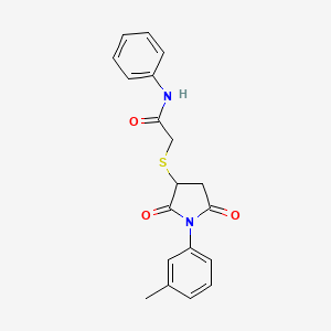 molecular formula C19H18N2O3S B4140767 2-{[1-(3-methylphenyl)-2,5-dioxo-3-pyrrolidinyl]thio}-N-phenylacetamide 