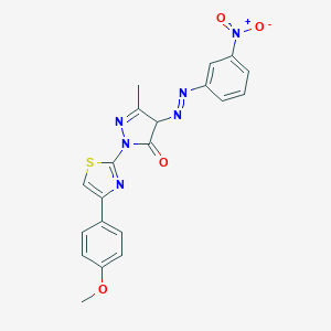 molecular formula C20H16N6O4S B414085 4-({3-nitrophenyl}diazenyl)-2-[4-(4-methoxyphenyl)-1,3-thiazol-2-yl]-5-methyl-2,4-dihydro-3H-pyrazol-3-one 