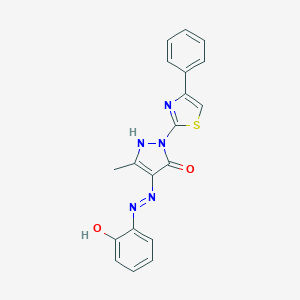 molecular formula C19H15N5O2S B414086 (E)-4-(2-(2-Hydroxyphenyl)hydrazono)-3-methyl-1-(4-phenylthiazol-2-yl)-1H-pyrazol-5(4H)-one 