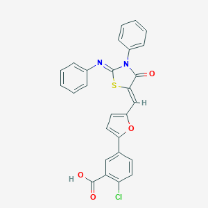 molecular formula C27H17ClN2O4S B414087 2-Chloro-5-(5-{[4-oxo-3-phenyl-2-(phenylimino)-1,3-thiazolidin-5-ylidene]methyl}-2-furyl)benzoic acid 
