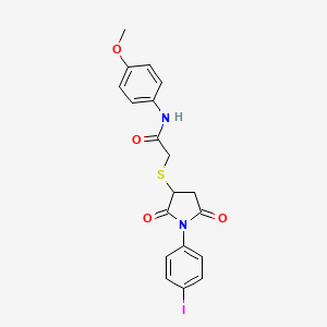molecular formula C19H17IN2O4S B4140872 2-{[1-(4-iodophenyl)-2,5-dioxo-3-pyrrolidinyl]thio}-N-(4-methoxyphenyl)acetamide 