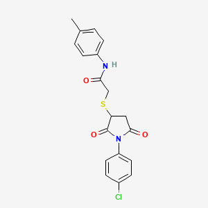molecular formula C19H17ClN2O3S B4140887 2-{[1-(4-chlorophenyl)-2,5-dioxo-3-pyrrolidinyl]thio}-N-(4-methylphenyl)acetamide 
