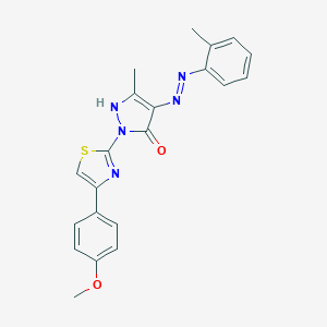molecular formula C21H19N5O2S B414091 (4Z)-2-[4-(4-methoxyphenyl)-1,3-thiazol-2-yl]-5-methyl-4-[2-(2-methylphenyl)hydrazinylidene]-2,4-dihydro-3H-pyrazol-3-one 
