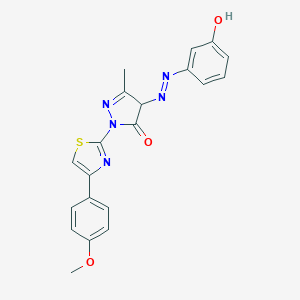 molecular formula C20H17N5O3S B414092 4-[(3-hydroxyphenyl)diazenyl]-2-[4-(4-methoxyphenyl)-1,3-thiazol-2-yl]-5-methyl-2,4-dihydro-3H-pyrazol-3-one 