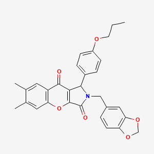 molecular formula C30H27NO6 B4141062 2-(1,3-benzodioxol-5-ylmethyl)-6,7-dimethyl-1-(4-propoxyphenyl)-1,2-dihydrochromeno[2,3-c]pyrrole-3,9-dione 