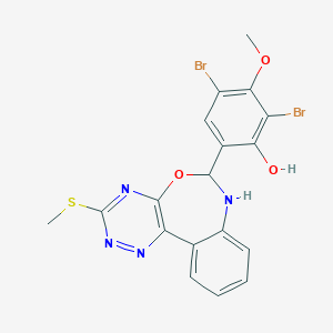 molecular formula C18H14Br2N4O3S B414127 2,4-Dibromo-3-methoxy-6-[3-(methylsulfanyl)-6,7-dihydro[1,2,4]triazino[5,6-d][3,1]benzoxazepin-6-yl]phenol 