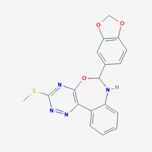 molecular formula C18H14N4O3S B414134 6-(1,3-Benzodioxol-5-yl)-3-(methylthio)-6,7-dihydro[1,2,4]triazino[5,6-d][3,1]benzoxazepine 