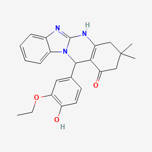 molecular formula C24H25N3O3 B4141352 12-(3-ethoxy-4-hydroxyphenyl)-3,3-dimethyl-3,4,5,12-tetrahydrobenzimidazo[2,1-b]quinazolin-1(2H)-one 