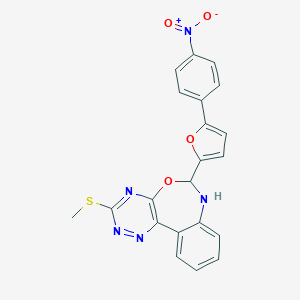 molecular formula C21H15N5O4S B414136 3-(Methylthio)-6-[5-(4-nitrophenyl)-2-furyl]-6,7-dihydro[1,2,4]triazino[5,6-d][3,1]benzoxazepine 