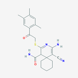 4-amino-5-cyano-2-{[2-oxo-2-(2,4,5-trimethylphenyl)ethyl]thio}-3-azaspiro[5.5]undeca-2,4-diene-1-carboxamide