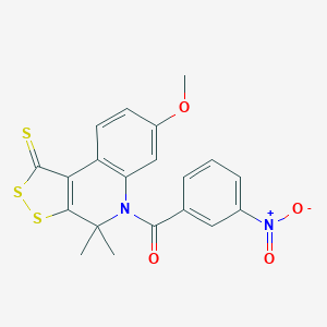 molecular formula C20H16N2O4S3 B414146 5-{3-nitrobenzoyl}-7-methoxy-4,4-dimethyl-4,5-dihydro-1H-[1,2]dithiolo[3,4-c]quinoline-1-thione 