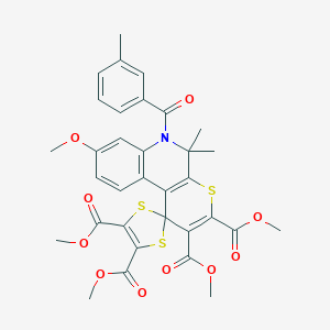 molecular formula C33H31NO10S3 B414148 tetramethyl 8'-methoxy-5',5'-dimethyl-6'-(3-methylbenzoyl)-5',6'-dihydrospiro(1,3-dithiole-2,1'-[1'H]-thiopyrano[2,3-c]quinoline)-2',3',4,5-tetracarboxylate 