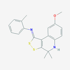 molecular formula C20H20N2OS2 B414149 N-(8-methoxy-4,4-dimethyl-4,5-dihydro-1H-[1,2]dithiolo[3,4-c]quinolin-1-ylidene)-N-(2-methylphenyl)amine 